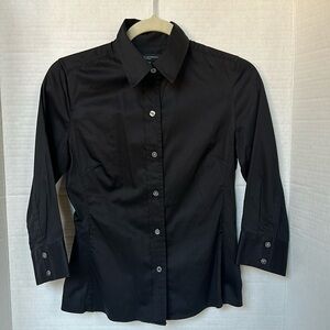 Banana Republic Women Button Down Shirt Black Fitted Stretch XS